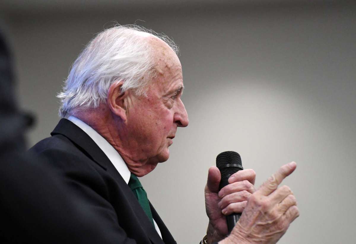 Local economist Hugh Johnson shares his outlook for U.S. and Capital Region economies during a Times Union leadership luncheon on Wednesday, Jan. 22, 2020, at the Hearst Media Center in Colonie, N.Y. (Will Waldron/Times Union)